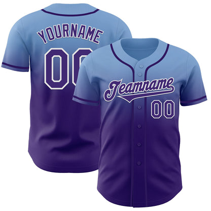 Custom Light Blue Purple-White Authentic Fade Fashion Baseball Jersey - Sky-Custom