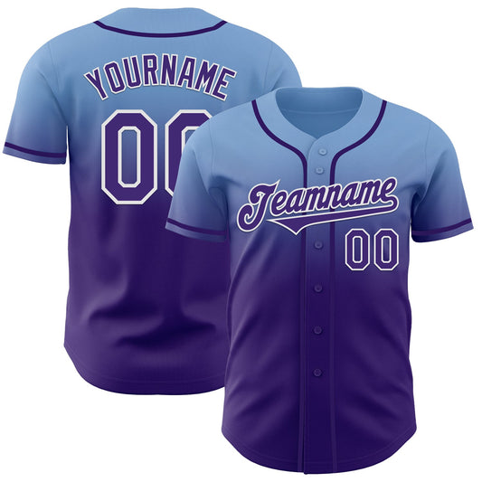 Custom Light Blue Purple-White Authentic Fade Fashion Baseball Jersey - Sky-Custom