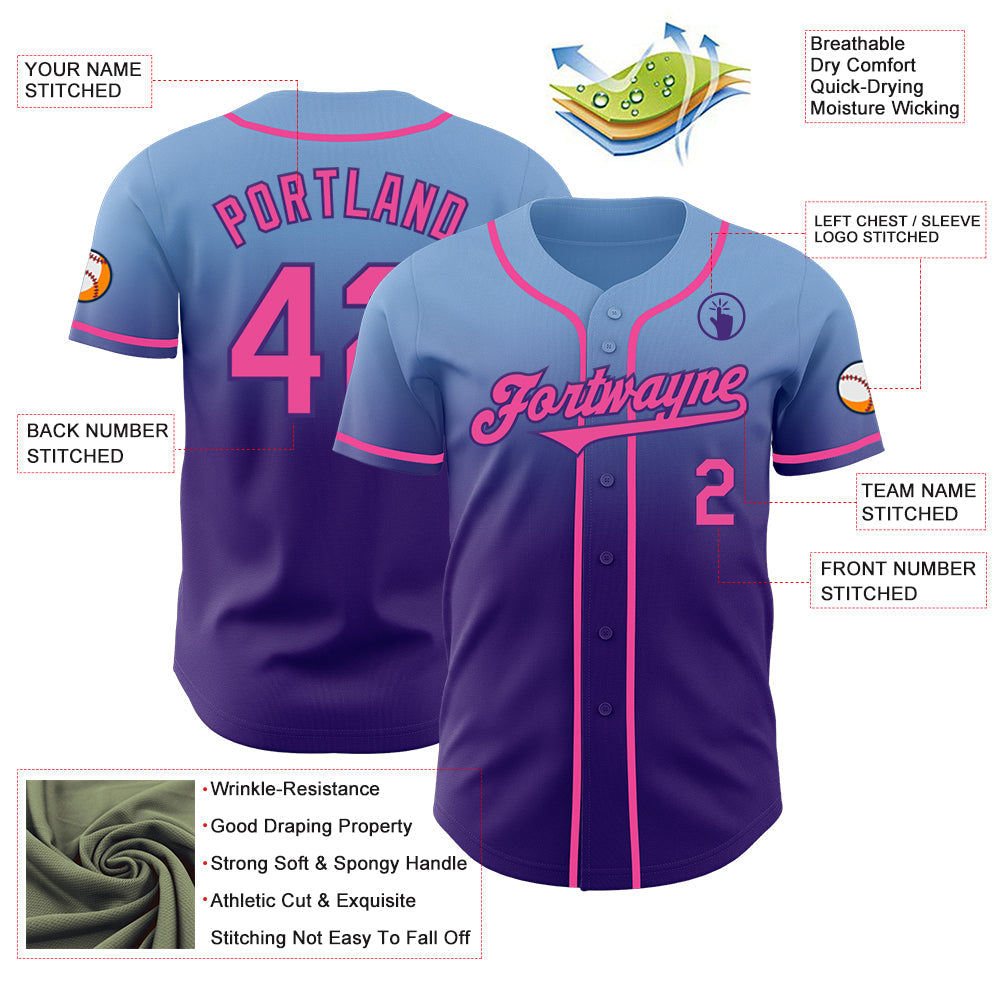 Custom Light Blue Pink-Purple Authentic Fade Fashion Baseball Jersey - Sky-Custom