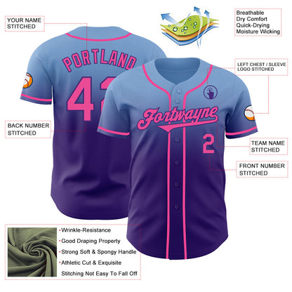 Custom Light Blue Pink-Purple Authentic Fade Fashion Baseball Jersey - Sky-Custom
