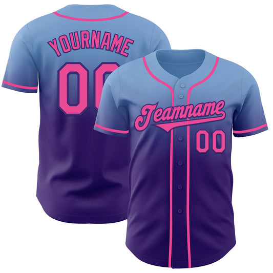 Custom Light Blue Pink-Purple Authentic Fade Fashion Baseball Jersey - Sky-Custom