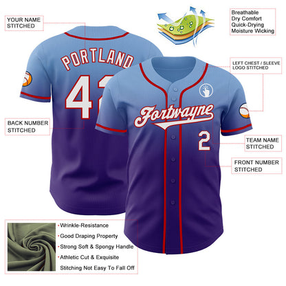 Custom Light Blue White Purple-Red Authentic Fade Fashion Baseball Jersey - Sky-Custom