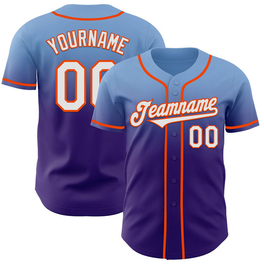 Custom Light Blue White Purple-Orange Authentic Fade Fashion Baseball Jersey - Sky-Custom