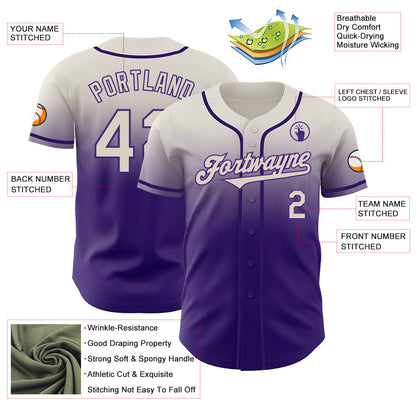 Custom Cream Purple Authentic Fade Fashion Baseball Jersey - Sky-Custom