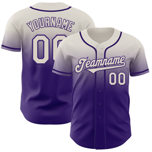Custom Cream Purple Authentic Fade Fashion Baseball Jersey - Sky-Custom