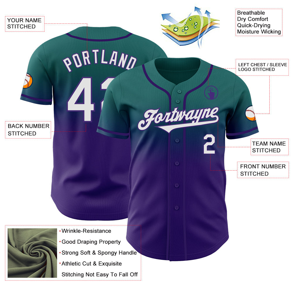 Custom Teal White-Purple Authentic Fade Fashion Baseball Jersey - Sky-Custom