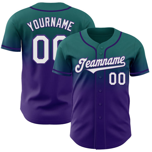 Custom Teal White-Purple Authentic Fade Fashion Baseball Jersey - Sky-Custom