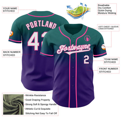 Custom Teal White Purple-Pink Authentic Fade Fashion Baseball Jersey - Sky-Custom