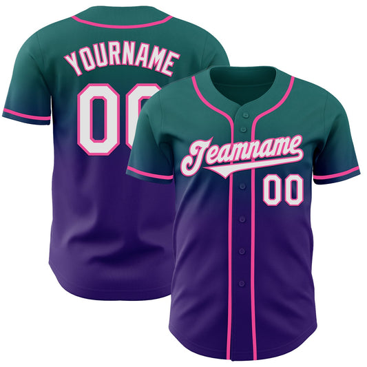 Custom Teal White Purple-Pink Authentic Fade Fashion Baseball Jersey - Sky-Custom
