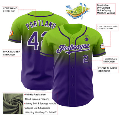 Custom Neon Green Purple-White Authentic Fade Fashion Baseball Jersey - Sky-Custom