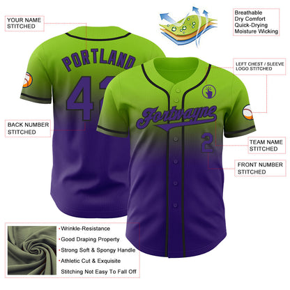 Custom Neon Green Purple-Black Authentic Fade Fashion Baseball Jersey - Sky-Custom