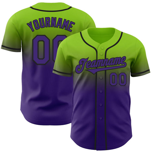 Custom Neon Green Purple-Black Authentic Fade Fashion Baseball Jersey - Sky-Custom