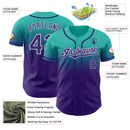 Custom Aqua Purple-White Authentic Fade Fashion Baseball Jersey - Sky-Custom