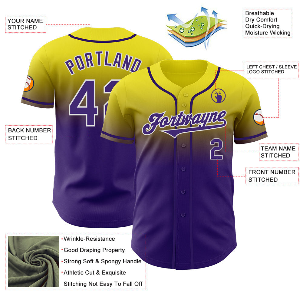 Custom Light Yellow Purple-White Authentic Fade Fashion Baseball Jersey - Sky-Custom