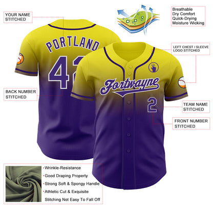 Custom Light Yellow Purple-White Authentic Fade Fashion Baseball Jersey - Sky-Custom