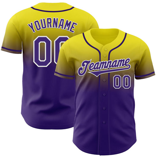 Custom Light Yellow Purple-White Authentic Fade Fashion Baseball Jersey - Sky-Custom