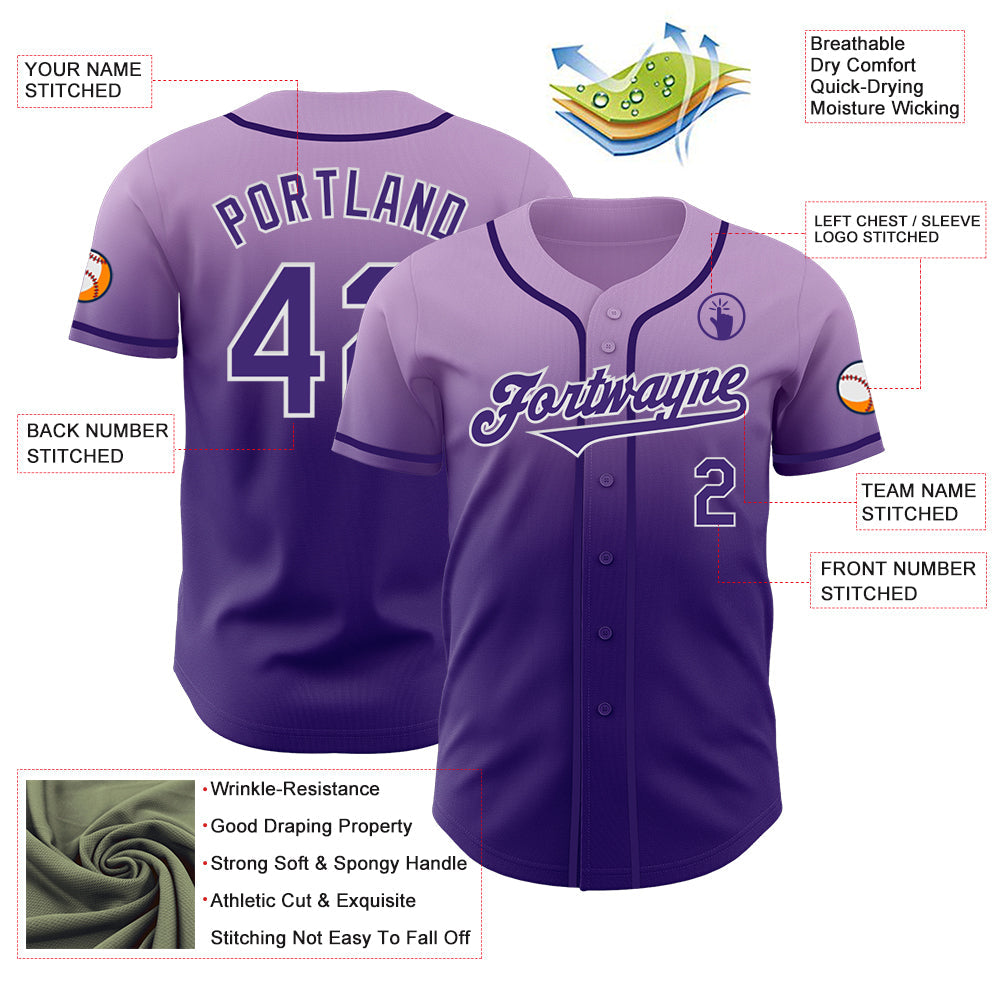 Custom Light Purple Purple-White Authentic Fade Fashion Baseball Jersey - Sky-Custom