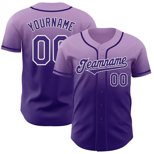 Custom Light Purple Purple-White Authentic Fade Fashion Baseball Jersey - Sky-Custom