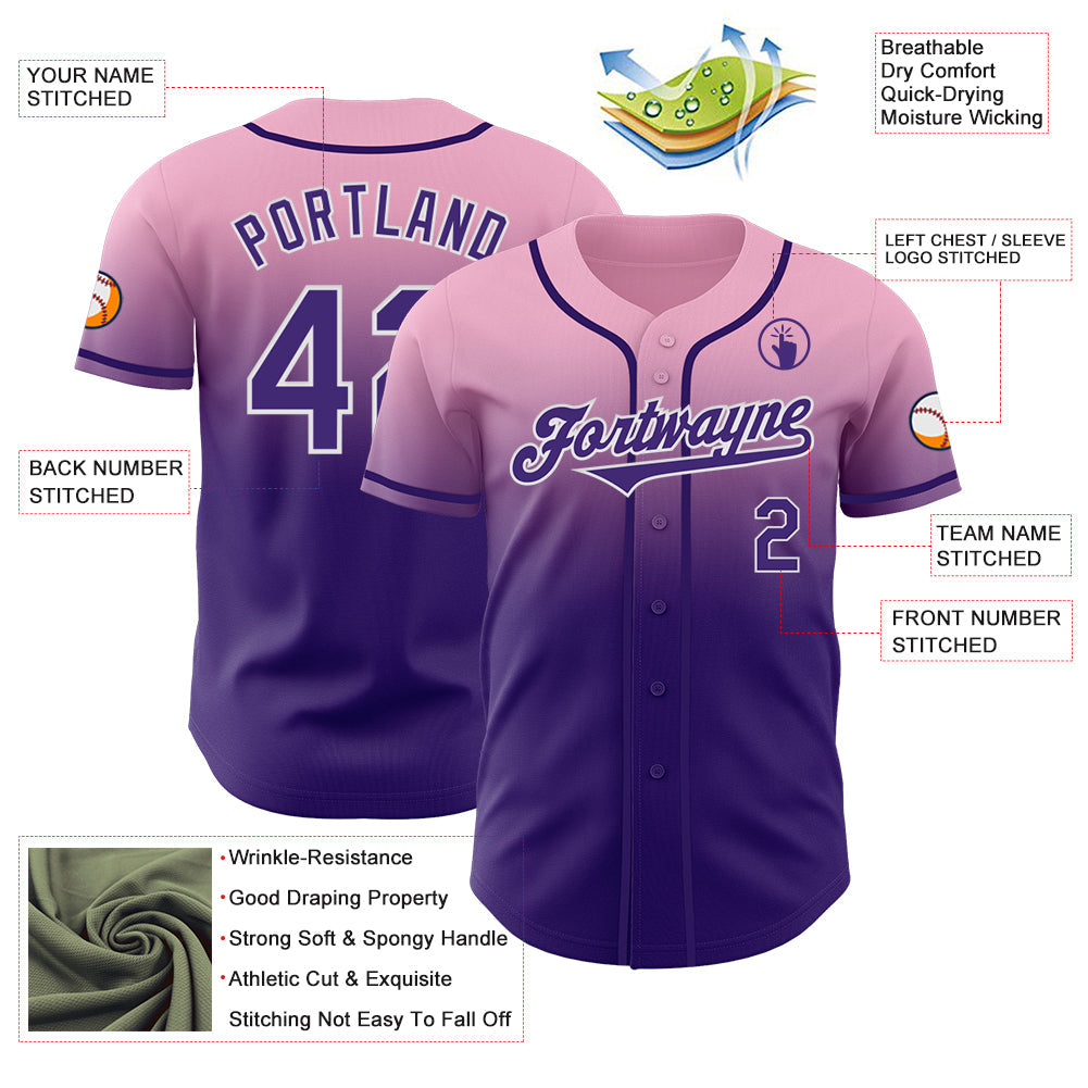 Custom Light Pink Purple-White Authentic Fade Fashion Baseball Jersey - Sky-Custom