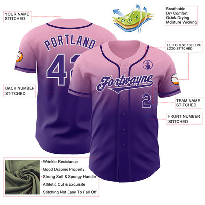 Custom Light Pink Purple-White Authentic Fade Fashion Baseball Jersey - Sky-Custom