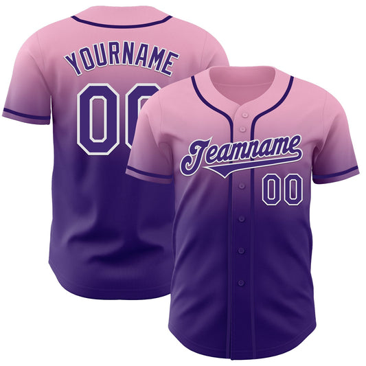 Custom Light Pink Purple-White Authentic Fade Fashion Baseball Jersey - Sky-Custom