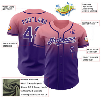 Custom Medium Pink Purple-White Authentic Fade Fashion Baseball Jersey - Sky-Custom