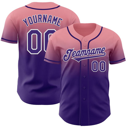 Custom Medium Pink Purple-White Authentic Fade Fashion Baseball Jersey - Sky-Custom