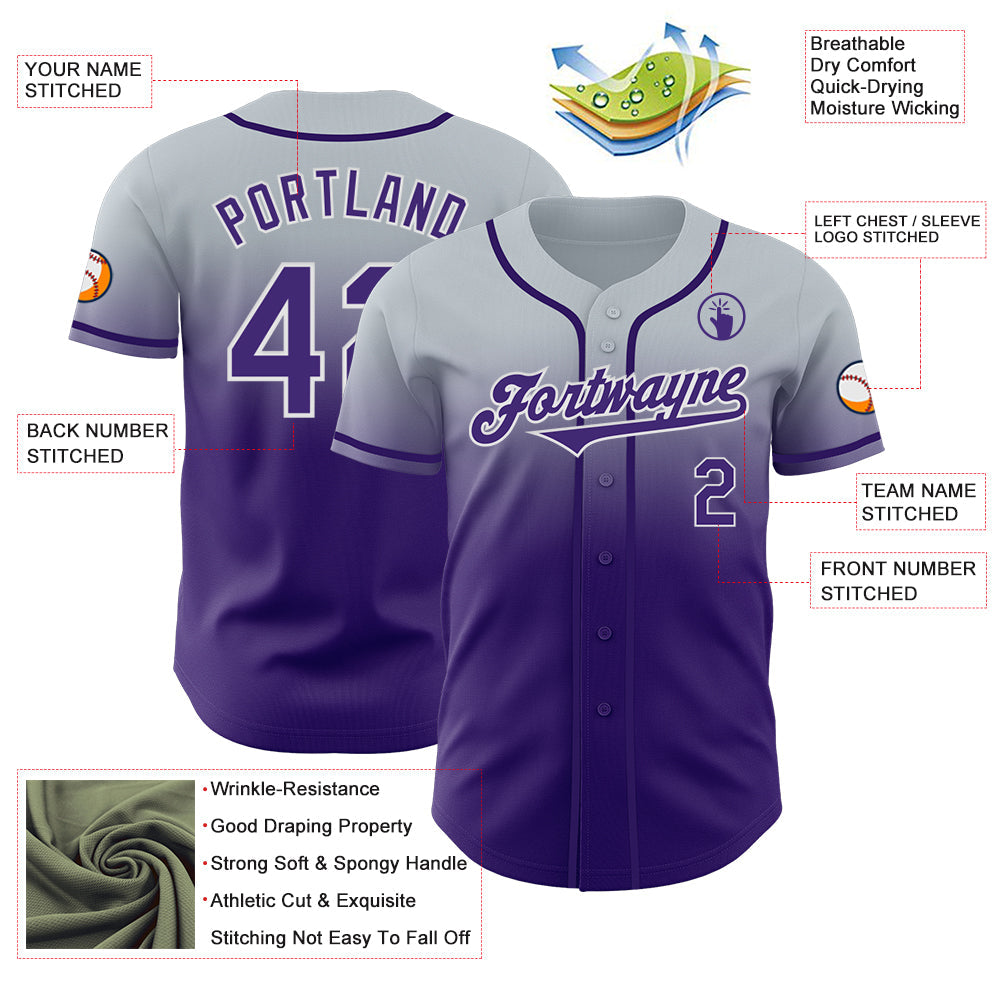 Custom Silver Purple-White Authentic Fade Fashion Baseball Jersey - Sky-Custom