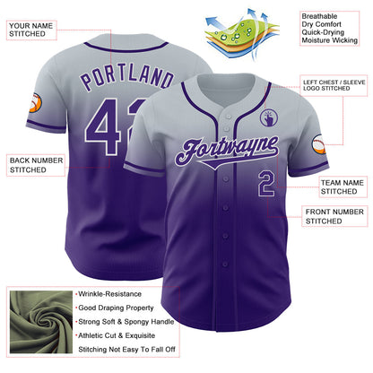 Custom Silver Purple-White Authentic Fade Fashion Baseball Jersey - Sky-Custom