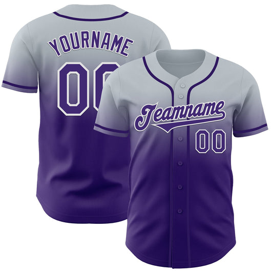 Custom Silver Purple-White Authentic Fade Fashion Baseball Jersey - Sky-Custom