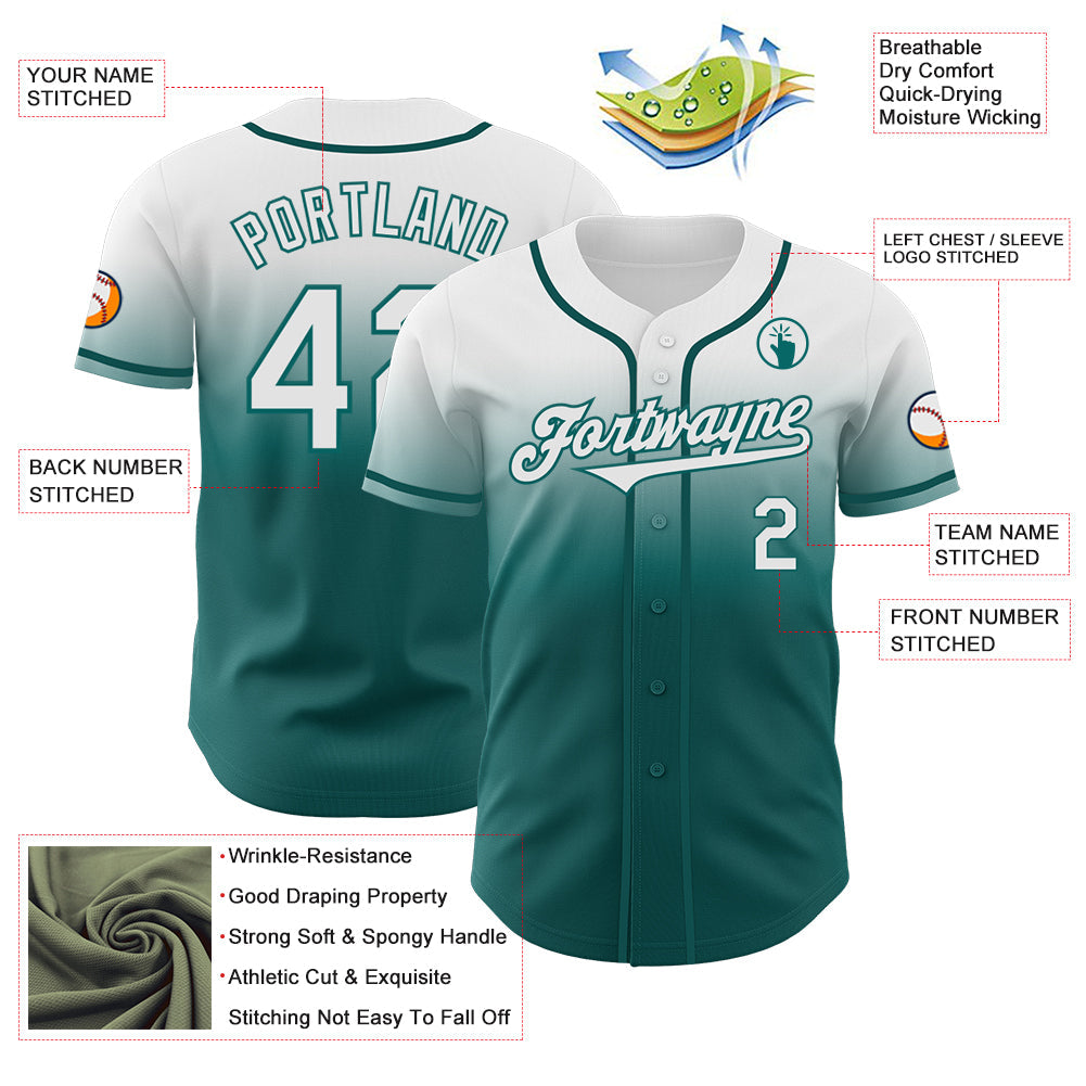 Custom White Teal Authentic Fade Fashion Baseball Jersey - Sky-Custom