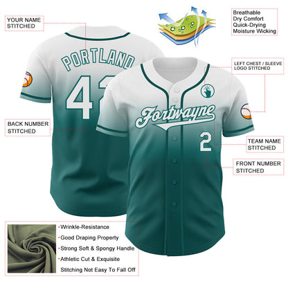 Custom White Teal Authentic Fade Fashion Baseball Jersey - Sky-Custom
