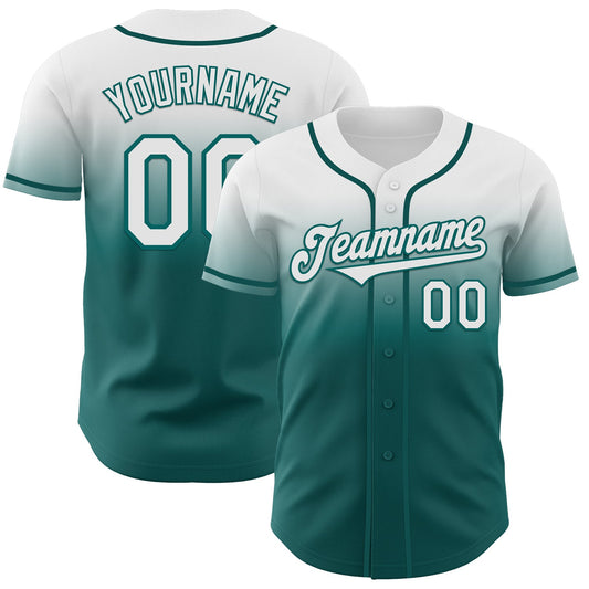 Custom White Teal Authentic Fade Fashion Baseball Jersey - Sky-Custom