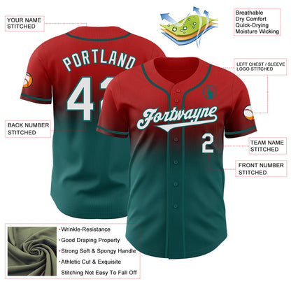 Custom Red White-Teal Authentic Fade Fashion Baseball Jersey - Sky-Custom