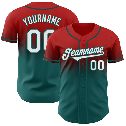 Custom Red White-Teal Authentic Fade Fashion Baseball Jersey - Sky-Custom