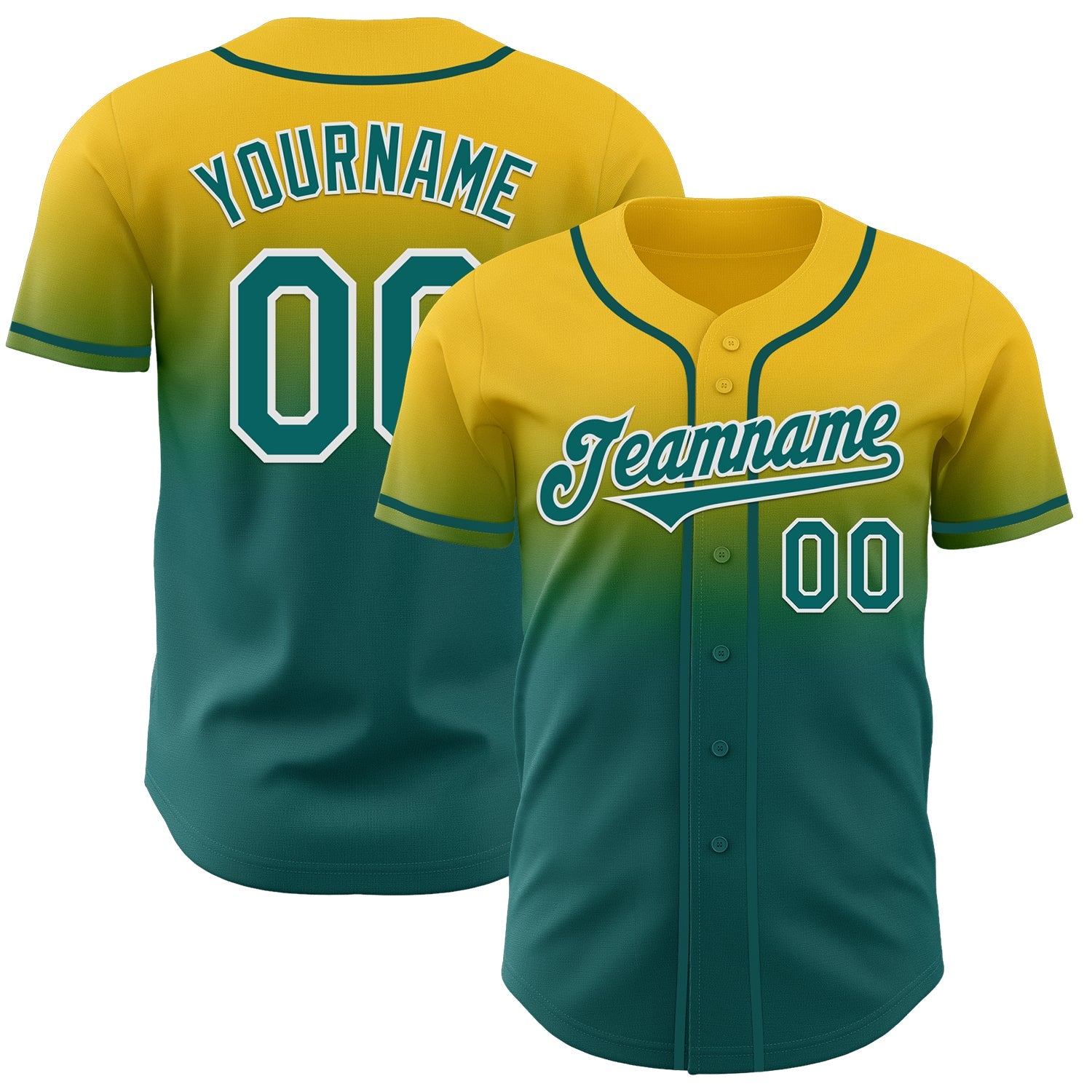 Custom Yellow Teal-White Authentic Fade Fashion Baseball Jersey - Sky-Custom