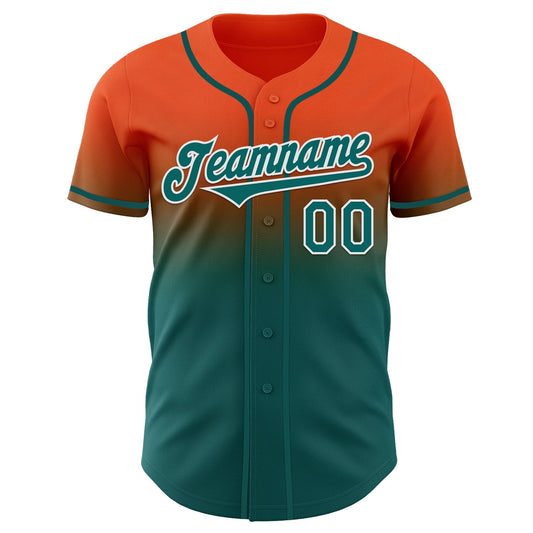 Custom Orange Teal-White Authentic Fade Fashion Baseball Jersey - Sky-Custom