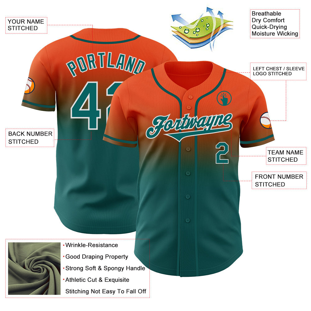 Custom Orange Teal-White Authentic Fade Fashion Baseball Jersey - Sky-Custom
