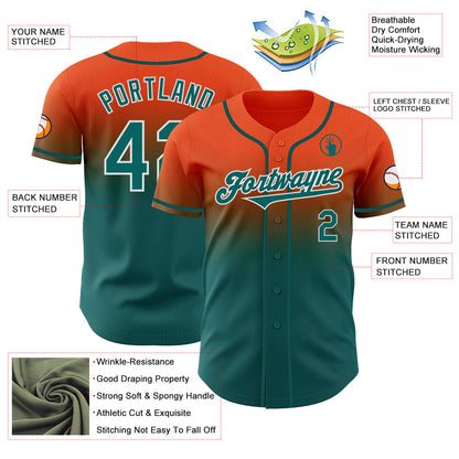 Custom Orange Teal-White Authentic Fade Fashion Baseball Jersey - Sky-Custom
