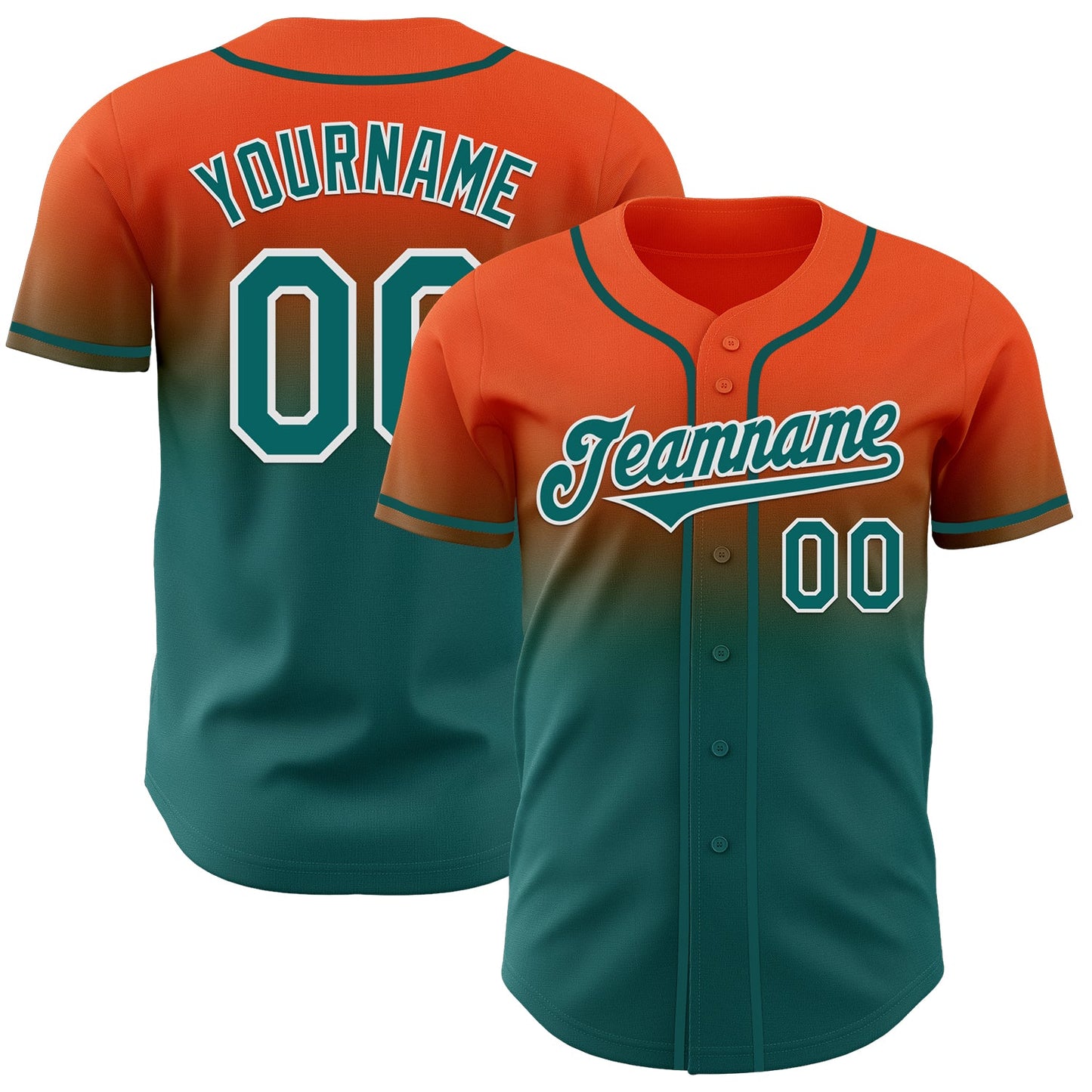 Custom Orange Teal-White Authentic Fade Fashion Baseball Jersey - Sky-Custom