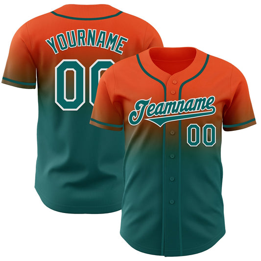 Custom Orange Teal-White Authentic Fade Fashion Baseball Jersey - Sky-Custom