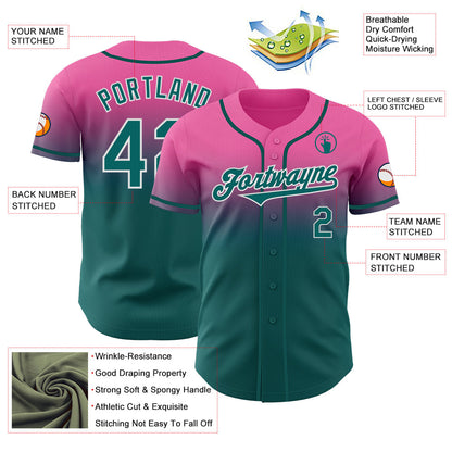 Custom Pink Teal-White Authentic Fade Fashion Baseball Jersey - Sky-Custom
