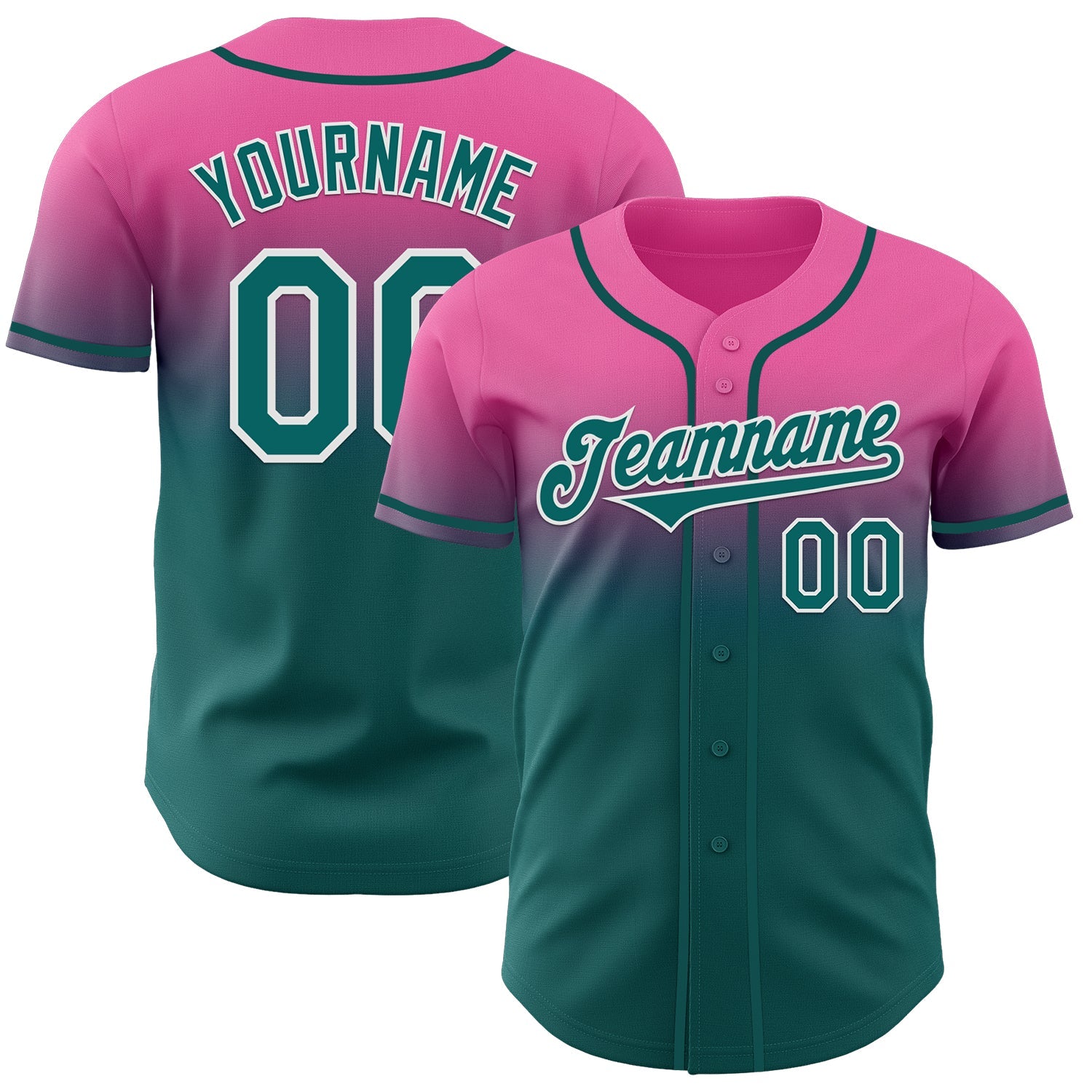 Custom Pink Teal-White Authentic Fade Fashion Baseball Jersey - Sky-Custom