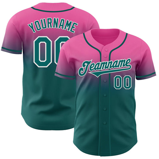 Custom Pink Teal-White Authentic Fade Fashion Baseball Jersey - Sky-Custom