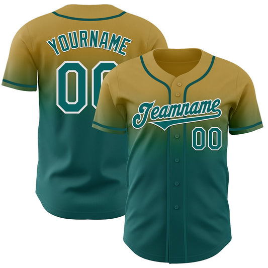 Custom Old Gold Teal-White Authentic Fade Fashion Baseball Jersey - Sky-Custom