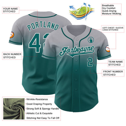 Custom Gray Teal-White Authentic Fade Fashion Baseball Jersey - Sky-Custom