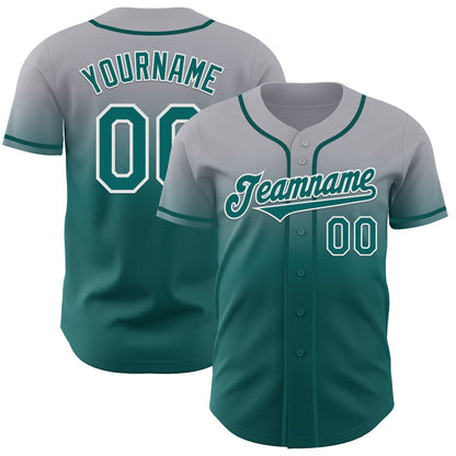 Custom Gray Teal-White Authentic Fade Fashion Baseball Jersey - Sky-Custom