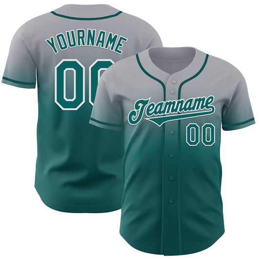 Custom Gray Teal-White Authentic Fade Fashion Baseball Jersey - Sky-Custom