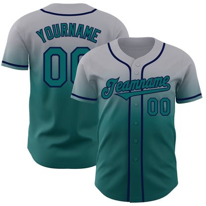Custom Gray Teal-Navy Authentic Fade Fashion Baseball Jersey - Sky-Custom
