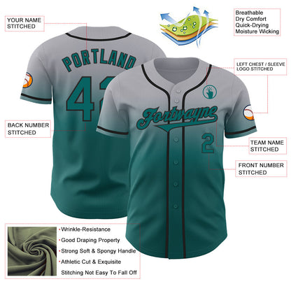 Custom Gray Teal-Black Authentic Fade Fashion Baseball Jersey - Sky-Custom